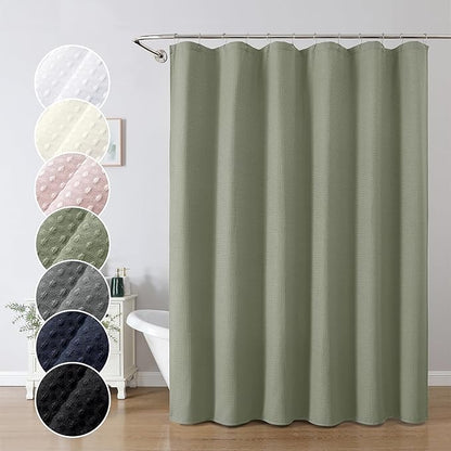 OWENIE Sage Green Shower Curtain, Waffle Weave Heavy Fabric Shower Curtain for Bathroom, Waterproof Thick Textured 420G/M Elegant Luxury Hotel Spa Bath Curtains, Machine Washable, 72W x 72L