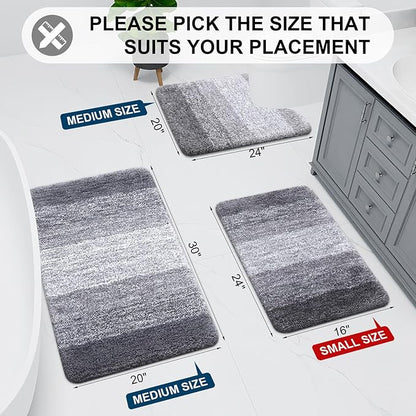 Arotive Microfiber Bathroom Rugs, Shaggy Soft and Absorbent Bath Rug, Non-Slip, Thick Plush Machine Washable Dry Bath Mats for Bathroom, Tub and Shower, 47x20, Grey, Rectangular