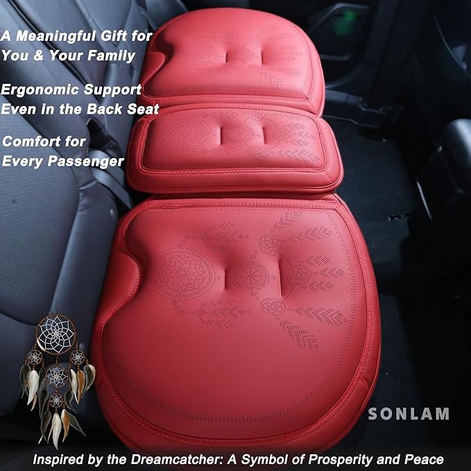 Comfort Dreamcatcher Car Seat Cushion Non-Slip - Relaxing, Optimal Support & Posture for Long Drive (Full Set (Red))