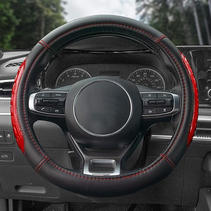 FH Group Universal Fit Ultra Grip Silicone and Faux Leather Steering Wheel Cover fits Most Cars, SUVs Red
