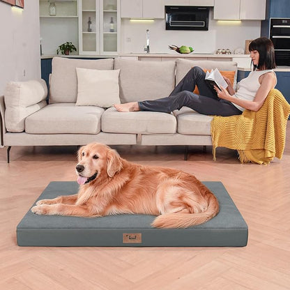 Tail Stories Plush Dog Bed for Medium Dogs, Waterproof Dog Crate Mat Orthopedic Egg Crate Foam Pet Bed with Washable Removable Oxford Cover, Gray
