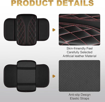 Center Console Cover Fit for Clarity: Scratch and Wear Resistant Console Cover Leather with 2 Storage Bags -Upgraded Armrest Coverfor Car,Anti-Scratch Auto Armrest Pad Accessory （Black&Red
