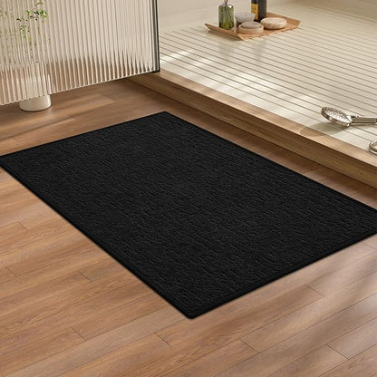 chakme Bathroom Rugs Mat 24x17, Ultra Thin Non Slip Bath Mat Quick Dry Absorbent Bath Mat for Bathroom Floor, (Black, 24"x17")