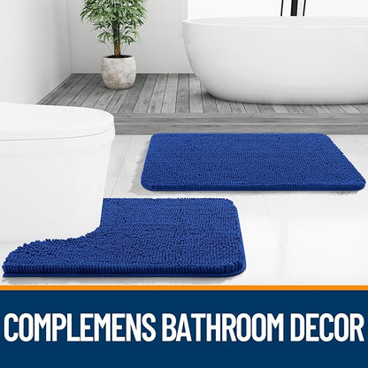 OLANLY Bathroom Rugs 24x16, Extra Soft Absorbent Chenille Bath Rugs, Rubber Backing Quick Dry, Machine Washable Bath Mats for Bathroom Floor, Tub and Shower, Home Decor Accessories, Royal Blue