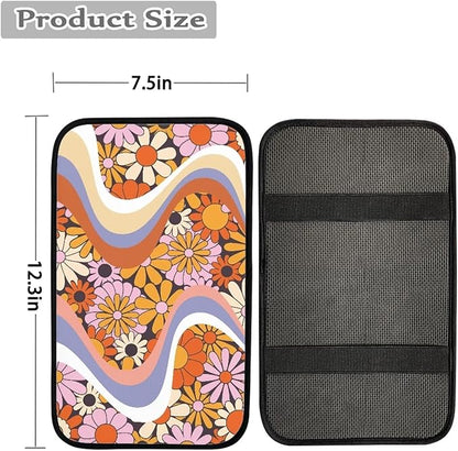 UNICEU Cute Daisy Flower Twirl Print Car Center Console Armrest Cushion Cover Auto Accessories for Women Neoprene Car Armrest Box Protector Pad