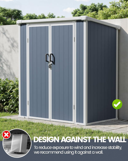 5x3 Resin Garden Sheds & Outdoor Storage on Clearance, Weather-Resistant Plastic Shed with Floor and Lockable Door for Garden Tools, Lawn Mower, Bike, Backyard Organization, Drak Grey
