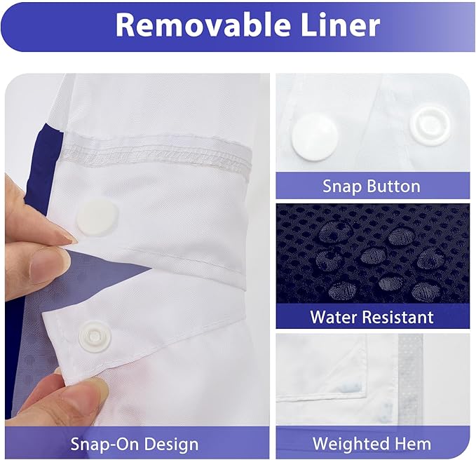 GICDSU No Hook Shower Curtain with Snap in Liner, Waffle Shower Curtain Set for Bathroom, Hotel Style with Semi-Sheer Top Window, Waterproof & Washable, Navy Blue, 71" W x 75" L