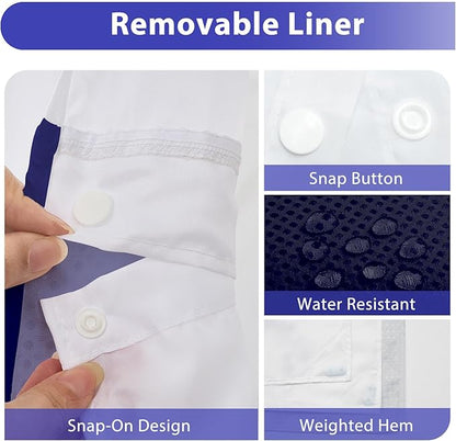 GICDSU No Hook Shower Curtain with Snap in Liner, Waffle Shower Curtain Set for Bathroom, Hotel Style with Semi-Sheer Top Window, Waterproof & Washable, Navy Blue, 71" W x 80" L