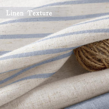 XOGUIBO Light Blue Shower Curtain Linen Coastal Ocean Striped Shower Curtains for Bathroom with Tassel 72 X 72