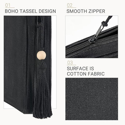 Mkono Electronics Organizer Travel Cable Cord Organizer Cotton Bag, Portable All-in-One Accessories Travel Essentials Storage Case with Tassel for Cable Charger Phone USB Pouch for Women, Black