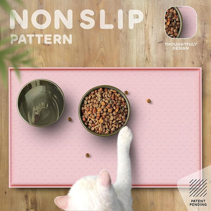 PetHappily Dog Food Mat - Raised Edges Dogs Mat for Food and Water Prevent Spill, Waterproof Cat Food Mats Protect Floors, Easy Clean Dog Bowl Mats for Food and Water, Silicone Pet Food Tray