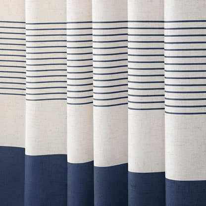 XOGUIBO Navy Blue Shower Curtain Linen Coastal Ocean Striped Shower Curtains for Bathroom with Tassel 48 X 72