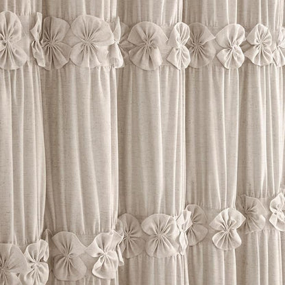 XOGUIBO Ruffle Shower Curtain with Handmade Bow Tie, Beige Linen Vintage Farmhouse Shower Curtain for Bathroom, 72" W x 72" H