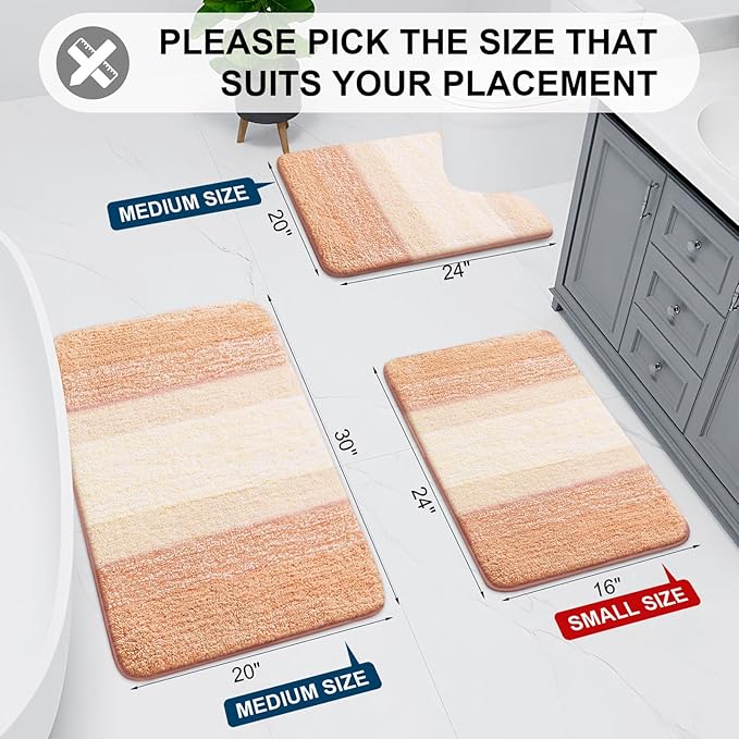 Arotive Microfiber Bathroom Rugs, Shaggy Soft and Absorbent Bath Rug, Non-Slip, Thick Plush Machine Washable Dry Bath Mats for Bathroom, Tub and Shower, 47x24, Peach, Rectangular