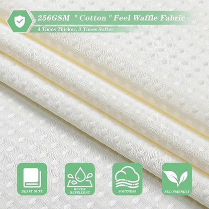 meioro Ivory Shower Curtain, Waffle Weave 256GSM Heavy Duty Textured Fabric Shower Curtains for Bathroom Hotel Spa, Luxury Weighted Polyester Cloth Bath Curtain Set with 12 Hooks, 72Wx78H