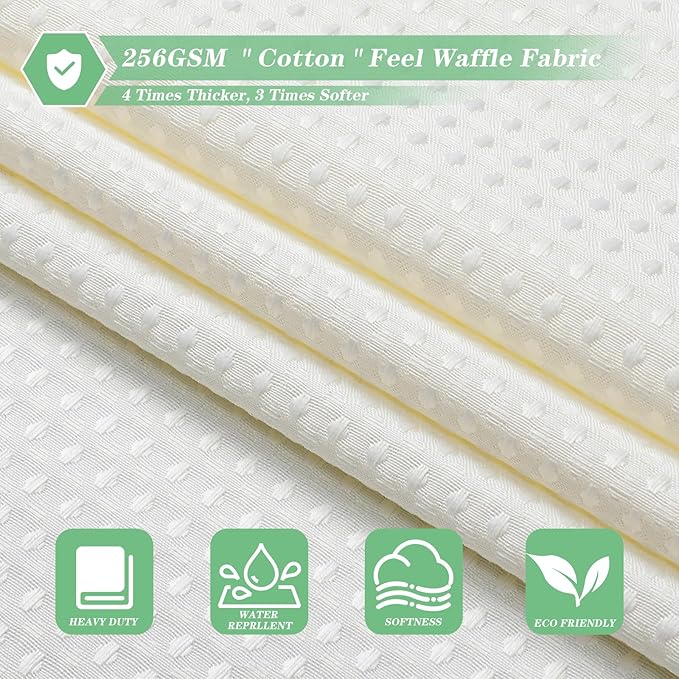 meioro Ivory Shower Curtain, Waffle Weave 256GSM Heavy Duty Textured Fabric Shower Curtains for Bathroom Hotel Spa, Luxury Weighted Polyester Cloth Bath Curtain Set with 12 Hooks, 72Wx72H