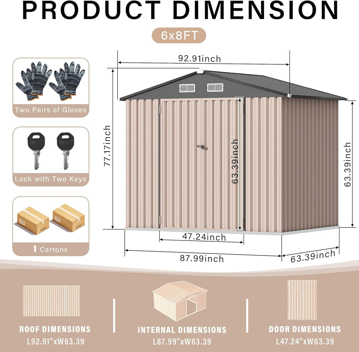 6x8 FT Metal Storage Sheds Outdoor, Metal Tool Shed with Lockable Door, Metal Yard Sheds Metal Garden Shed Kit, Metal Utility Sheds Buildings with Air Vent for Backyard Garden Patio Lawn