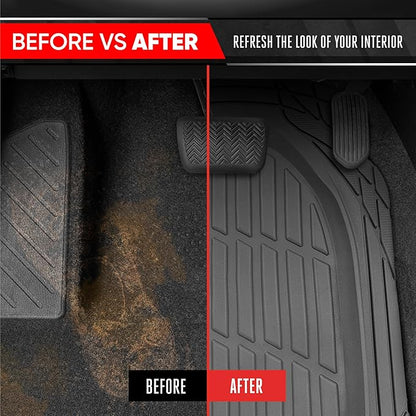 Motor Trend FlexTough 4-Piece Heavy Duty Floor Mats for Cars Trucks SUVs, Automotive Floor Mats Car Mats Full Set Front, Rear & Cargo, Trim-To-Fit Semi-Custom Deep Dish All Weather Rubber Mats - Gray