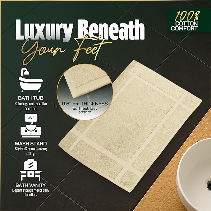 Pearl Linens Pack of 6 100% Cotton Bath Mat 20x30 inches, Soft & Absorbent Quick Dry Bathroom Mat Set, Not Bathroom Rugs, After Shower Mat, Bath Tub Mat, 687 GSM, Machine Washable, Beige