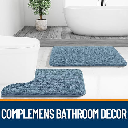 OLANLY Bathroom Rugs 36x24, Extra Soft Absorbent Chenille Bath Rugs, Rubber Backing Quick Dry, Machine Washable Bath Mats for Bathroom Floor, Tub and Shower, Home Decor Accessories, Airy Blue