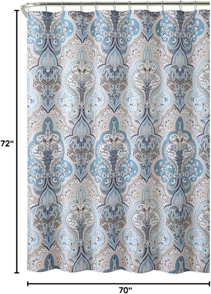 Decorative Blue & Brown Boho Fabric Shower Curtain, Modern Farmhouse for Vintage Rustic Bathroom Decor, Floral Victorian, 72 x 72