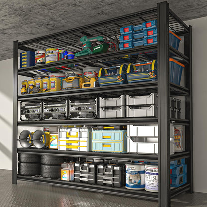 6 Tier Metal Shelving Unit, Adjustable Storage Shelves, 84" H x 55" W x 24" D Heavy Duty Garage Shelves for Warehouse, Basement, Kitchen, Pantry, Living Room, Black (6T 84 * 55 * 24)