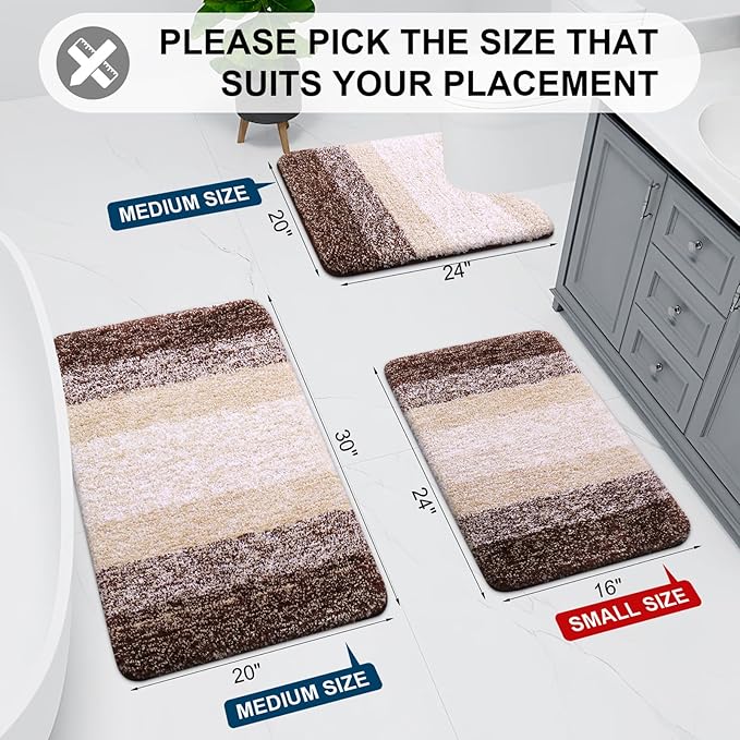 Arotive Microfiber Bathroom Rugs, Shaggy Soft and Absorbent Bath Rug, Non-Slip, Thick Plush Machine Washable Dry Bath Mats for Bathroom, Tub and Shower, 59x24, Brown, Rectangular