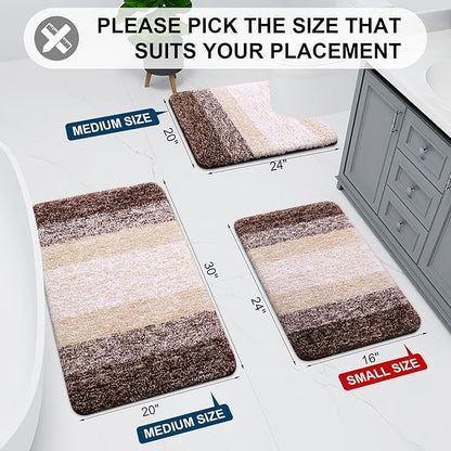 Arotive Microfiber Bathroom Rugs, Shaggy Soft and Absorbent Bath Rug, Non-Slip, Thick Plush Machine Washable Dry Bath Mats for Bathroom, Tub and Shower, 59x24, Brown, Rectangular