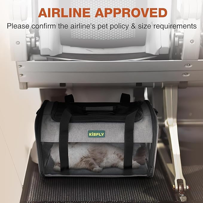 TSA Approved Pet Carrier in Cabin, 17"x11"x9.5" Soft Cat Carriers for Small Cats up to 12 lb, Top-Open Portable Dog Carrier with Litter Box and Anti-Scratch Mesh for Puppy up to 10 lb, Gray