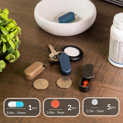 Magnetic Keychain Pill Holder - Compact, Durable, Lightweight with Sleek Minimalist Design - Secure, Discrete, Portable Pill Holder Keychain for Everyday Use (Sandstorm)