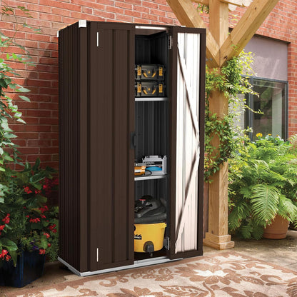 AECOJOY Outdoor Storage Cabinet Waterproof with Shelves, Vertical Tall Garden Outdoor Cabinet, Sheds & Outdoor Storage Clearance Cabinet Weatherproof for Outside in Brown