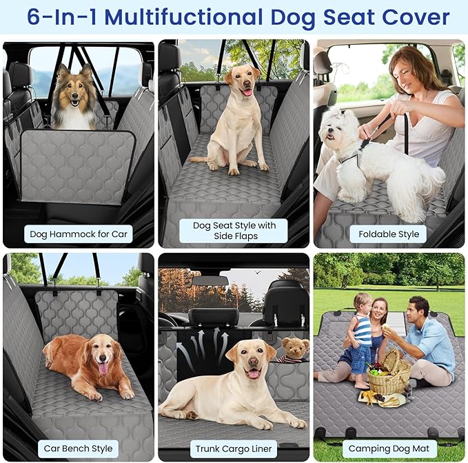pettycare Dog Back Seat Cover Hard Bottom, Supports 400lbs, for Car with Mesh Window, Non-Slip SUV Truck, Grey