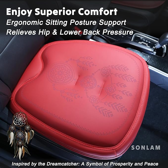 Comfort Dreamcatcher Car Seat Cushion Non-Slip - Relaxing, Optimal Support & Posture for Long Drive (Full Set (Red))