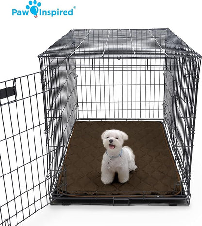 Paw Inspired Washable Padded Crate Mats for Dogs | 47” x 29” Pad, Fits 48-inch Kennels | Leakproof, Waterproof Bottom, Plush Pet Beds (Tan)