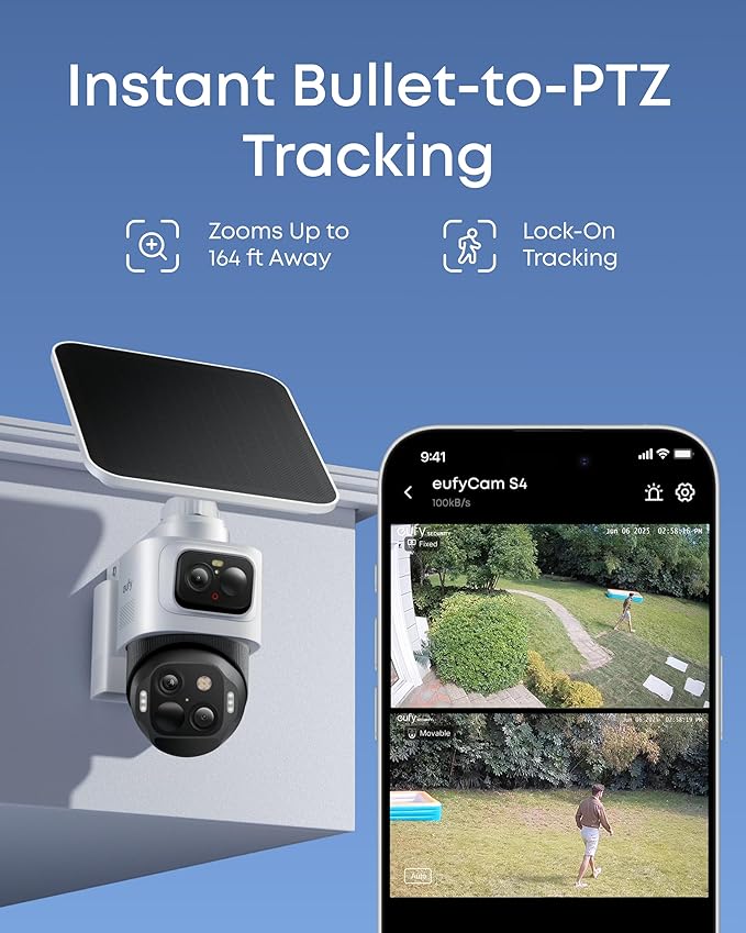 eufy Security eufyCam S4, 4K Solar Camera Wireless Outdoor, Triple Lens