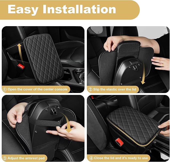 Center Console Cover for RDX: Armrest Cover for Car with 2 Storage Bags - Scratch & Wear Resistant & Waterproof Leather Console Cover,Anti-Scratch Auto Armrest Pad Accessory （Black