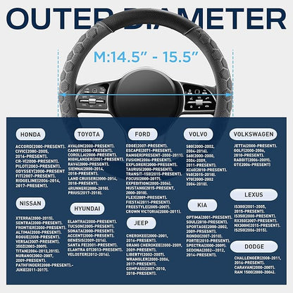 PIC AUTO Massage Steering Wheel Cover, Gray Football Pattern Material Spliced Leather Car Steering Wheel Protector, Car Interior Accessories, Universal Fit 14.5"-15.5" for Cars, Trucks, Van, SUV