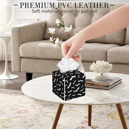 POIUBLE Halloween Bats Tissue Box Cover Leather Tissue Box Holder Square Facial Paper Organizer Dispenser for Bathroom Kitchen Bedroom Vanity Countertop Night Stands