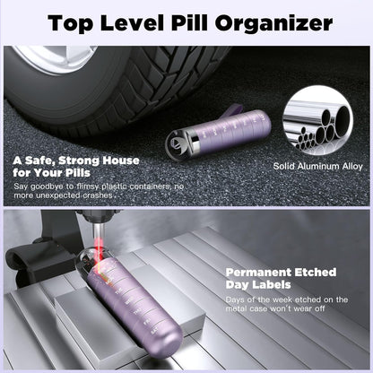 Zannaki Metal Travel Pill Organizer, Portable Waterproof Weekly Pill Box, Large Aluminum Alloy Pill Case Container, BPA Free 7 Day Daily Medicine Organizer Holder for Vitamin, Fish Oil, Supplement