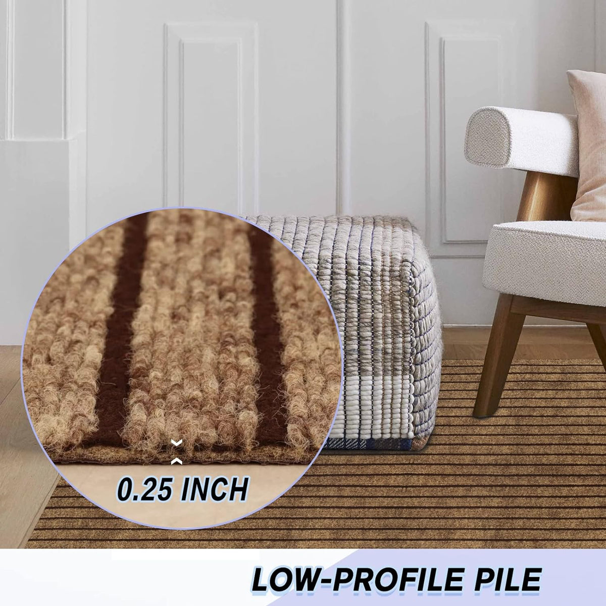 Custom Size Backed Non-Slip Area Rugs Runner, Easy Clean, Waterproof Runner Rugs for Hallway Entryway, Kitchen, Laundry, 2FT x 31FT, Brown Stripe