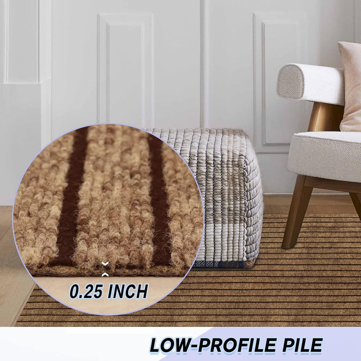 Custom Size Backed Non-Slip Area Rugs Runner, Easy Clean, Waterproof Runner Rugs for Hallway Entryway, Kitchen, Laundry, 2FT x 4FT, Brown Stripe