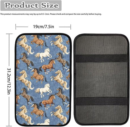 Vintage Horse Car Center Console Armrest Pad for Cars Dust-Proof Armrest Seat Storage Box Mat for Car Interior Decor Horse Cars Accessories, Easy to Install