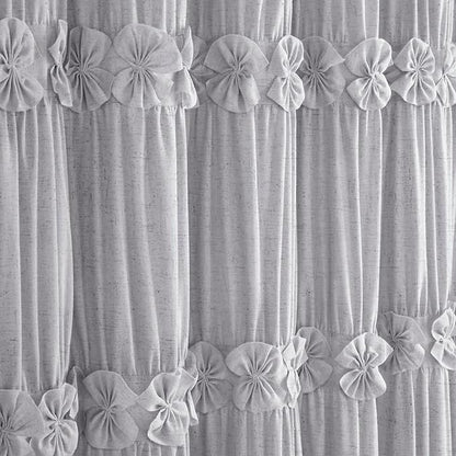 XOGUIBO Ruffle Shower Curtain with Handmade Bow Tie, Grey Linen Vintage Farmhouse Shower Curtain for Bathroom, 72" W x 72" H