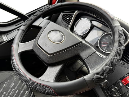 PINCTROT XL Size 17.5-18 Inch Great Grip Steering Wheel Cover for Semi Truck, Fits RV, Big Rig Trucker, 18 Wheeler and Classic Cars, Anti-Slip Design 17.5-18 Inch (Black/Red Stitch)