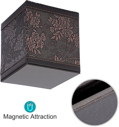 Sumnacon Square Leather Tissue Box Cover - Stylish Cube Tissue Box Holder with Magnetic Bottom, Decorative PU Tissue Box for Vanity Dresser Night Stand Table Countertop Home Office Car, Black Flower