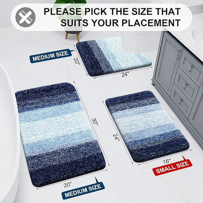 Arotive Microfiber Bathroom Rugs, Shaggy Soft and Absorbent Bath Rug, Non-Slip, Thick Plush Machine Washable Dry Bath Mats for Bathroom, Tub and Shower, 59x20, Blue, Rectangular