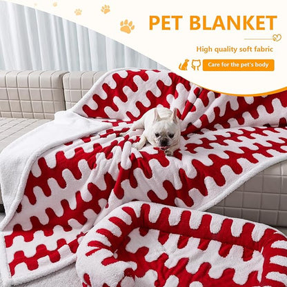 Maidewow Waterproof Pet Blanket,Dog Bed Covers Couch Sofa Stylish Jacquard Pets Throw Blankets for Puppy Cats Washable Reversible Furniture Protection Covers (Red Wave,XL)