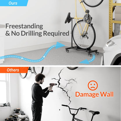 Vertical Bike Stand, Freestanding Indoor Bike Storage Rack Upright Bicycle Floor Stand Indoor Bike Holder with Adjustable Height for Garage & Apartment - for Wheels Sizes up to 29”
