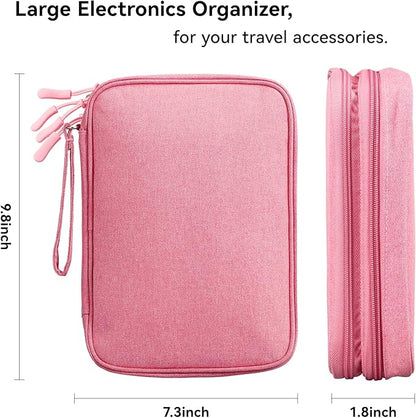 DDgro Electronic Cable Organizer Bag, Large Travel Cord Storage Case for Charger, Power Bank, Cables & Tech Accessories (Large, Dark Pink)