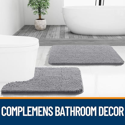 OLANLY Bathroom Rugs 32x20, Extra Soft Absorbent Chenille Bath Rugs, Rubber Backing Quick Dry, Machine Washable Bath Mats for Bathroom Floor, Tub and Shower, Home Decor Accessories, Grey